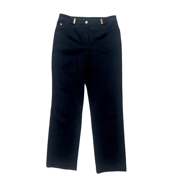 St. John Sport by Marie Gray Casual Black Slacks Pants Gold Bar Accents Size 8 - Picture 1 of 9